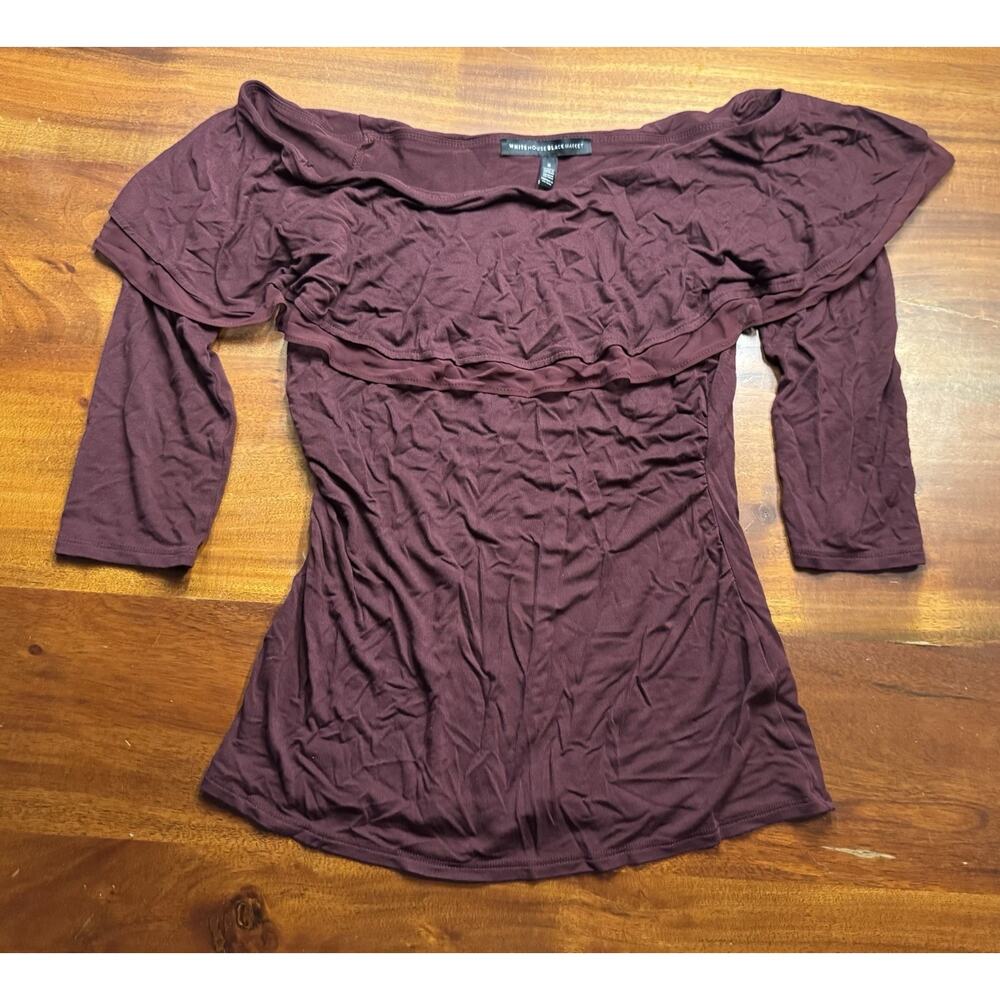 White House Black Market Women’s Maroon Off Shoulder Shirt Blouse Sz S